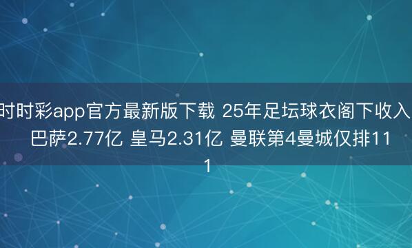 时时彩app官方最新版下载 25年足坛球衣阁下收入: 巴萨2.77亿 皇马2.31亿 曼联第4曼城仅排11